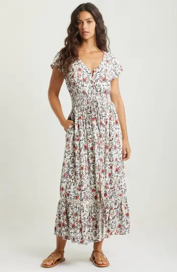 Treasure & Bond Print Smocked Waist Ruffle Hem Maxi Dress, $119